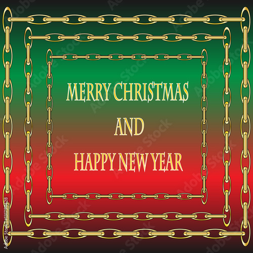 "Green and red decorative vector background with golden christmas chain