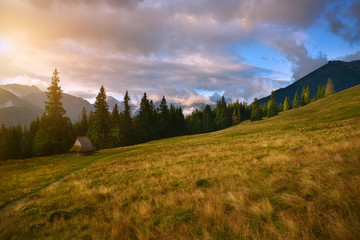 Obraz premium View of sunrise in Rusinowa glade. Tatra mountain