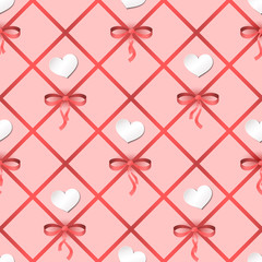 Seamless vector pattern with hearts and ribbons. Can be used for wallpaper, pattern fills, web page background, fabric, surface textures, gifts, scrapbooking