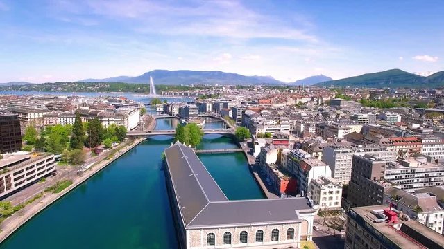 4K Aerial footage of Geneva city  in Switzerland -UHD
