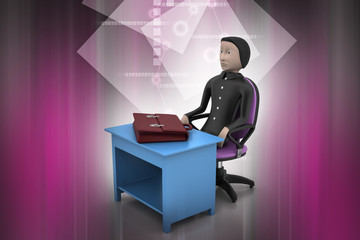 3d business man with briefcase in office