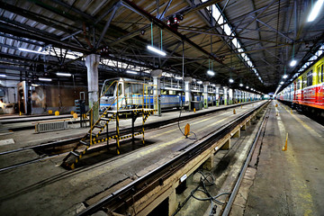 Obraz premium The depot with workshops for the repair of subway's rolling stock and metro wagons