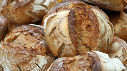 Walnut bread freshly baked from oven selling in bakery