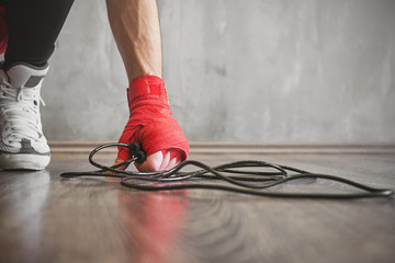 Boxer jump rope training, strength workout concept