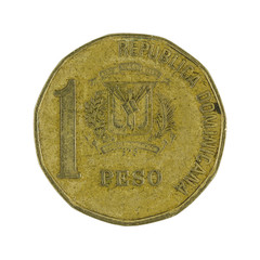 one Dominican peso coin (2002) isolated on white background