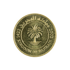 ten bahraini fils coin (2002) isolated on white background