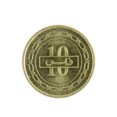 ten bahraini fils coin (2002) isolated on white background