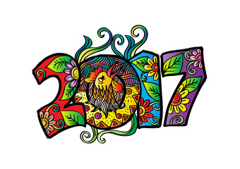 Happy New Year 2017 celebration number in zentangle style.