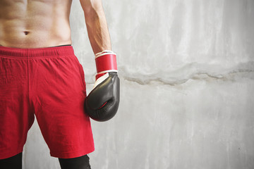 Close up of boxer hand with glove