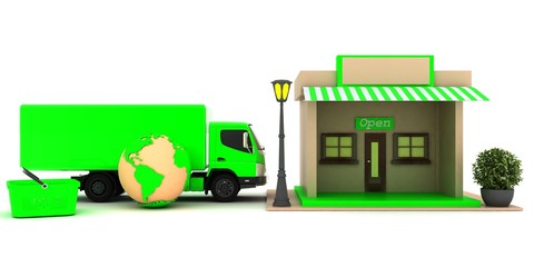 The delivery shop 3d Render Illustration