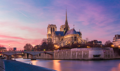 Fototapeta na wymiar The Notre Dame cathedral at night, Paris, France.