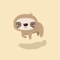 Cartoon illustration funny and cute sloth.
