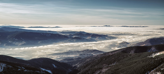 Mountain panorama - inversion and colorful sky