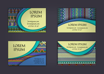 business card or visiting card template with boho style pattern background.corporate identity design. Flyer Layout.