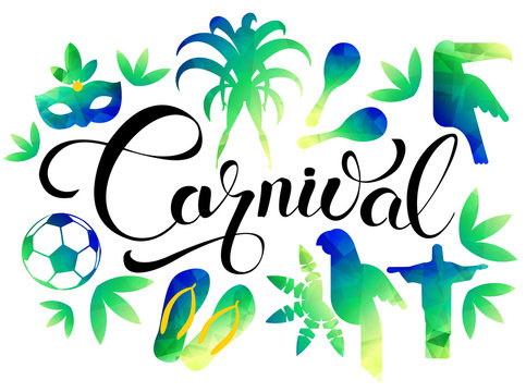 Carnival. Icon Set Travel and tourism concept. Brazil background. Vector illustration,