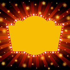 Shining retro light banner on red background