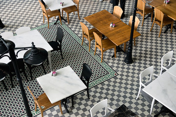 Retro restaurant or cafe from above with space for your text. 
