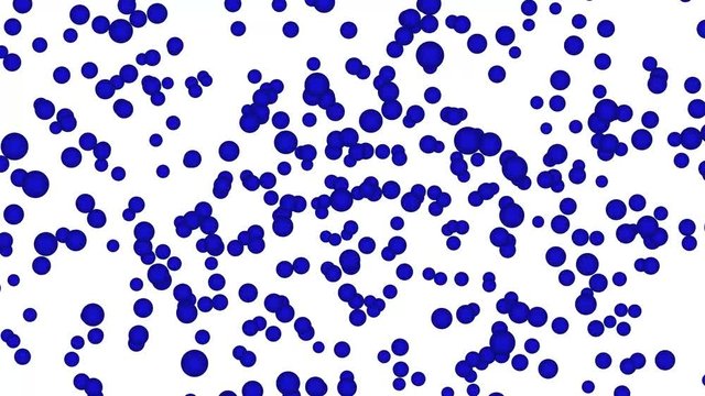 Video animation of blue balls scatter in different directions at different speeds on a white background