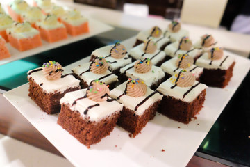 Coffee break at conference meeting with desserts