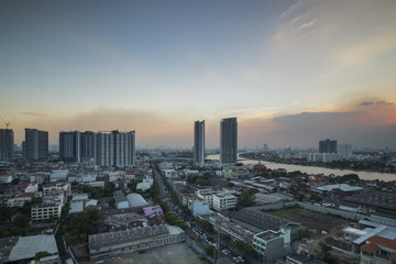 Fototapeta na wymiar Air pollution evening time over Bangkok, Thailand
