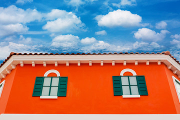 Modern house with cloud scape