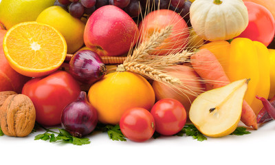 fruits and vegetables isolated on a white background