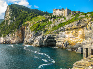 Portovenere, the Byron Cave, beautiful shoreline scenery of Cinque Terre, Ligurian Coast, La...