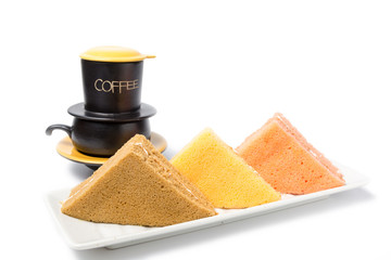 colorful chiffon cake with coffee