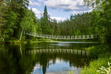 Fototapeta premium A beautiful hanging bridge in forest of Finland