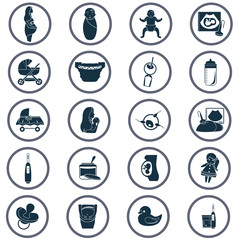 Set of color flat pregnancy and baby simple icons