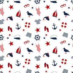 seamless pattern in a marine style. accessories for a beach holiday.