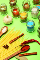 spicy fragrant spices in spoons