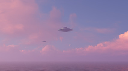3d UFO above the ocean
