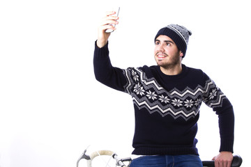 male young with the bike by becoming a selfie