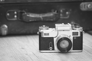 Vintage no brand photographic equipment, selective focus, black and white 