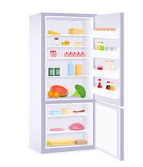 illustration of a modern refrigerator with food
