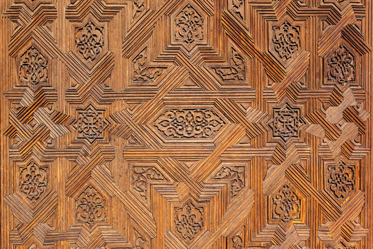 Arabic decoration background. Wood carving.
