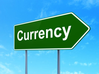 Banking concept: Currency on road sign background