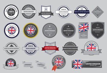 Made in UK Seal, United Kingdom Flag (Vector Art)