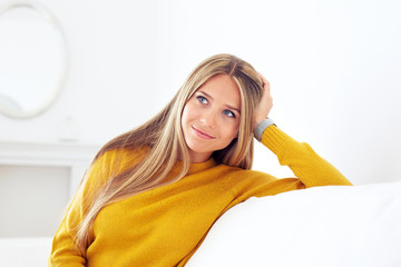 Closeup of pensive young woman