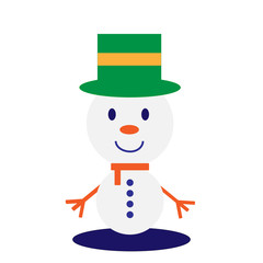 Snowman in green hat, child's imagination, vector illustration