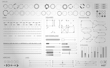 set of black and white infographic elements. Head-up display elements for the web and app. Futuristic user interface. Virtual graphic.