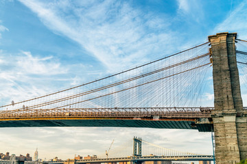 Fototapeta na wymiar Brooklyn Bridge. The bridge is often featured in wide shots of the New York City skyline in television and film. 