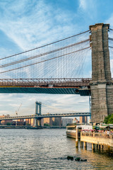 Brooklyn Bridge. The bridge is often featured in wide shots of the New York City skyline in television and film. 