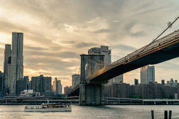 Fototapeta na wymiar Brooklyn Bridge. The bridge is often featured in wide shots of the New York City skyline in television and film. 