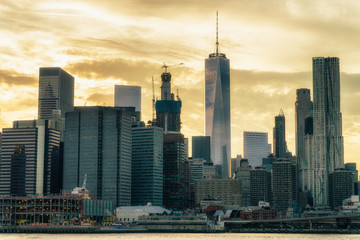 Fototapeta na wymiar Uptown Manhattan skyline New York. Splittoned vivid image.