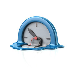 Surreal style melting blue clock time concept