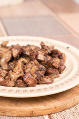 Fried chicken liver served on the plate