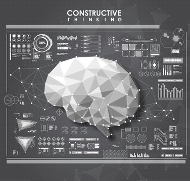 Conceptual Polygonal Brain with HUD elements. Futuristic user interface.