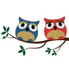 Two Owls sitting on the branch